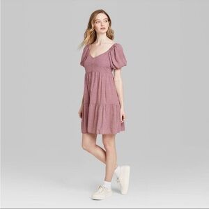 WILD FABLE Babydoll Dress Dots Tiered Button Details Short Puff Sleeve Large